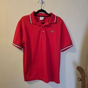 Lacoste Sport Mens Red Striped Trim Short Sleeve Polo Shirt Size 5 Large